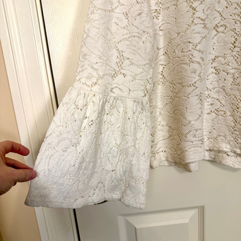 Chico’s Lace Bell Sleeve Top Ivory Sheer Knit Blouse Romantic Boho Size 1 (MED) - Picture 4 of 6